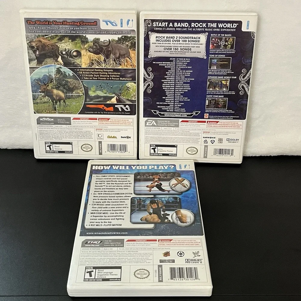 Wii Games Cabela's Big Game Hunter 2010 Nintendo Rock Band 2 Smack Down Raw 2008